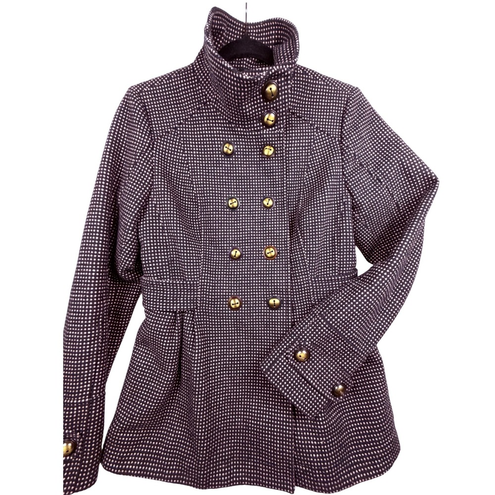 Pink Envelope Womens Black Pink Dotted Peplum Pea Coat Jacket P24631 Medium